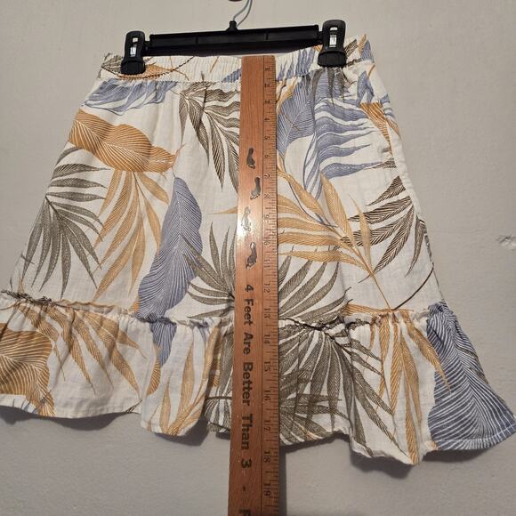 Tahari 100% Linen Skirt Womens MED Tropical Leaf Natural Ruffle Summer Pockets - Picture 7 of 9